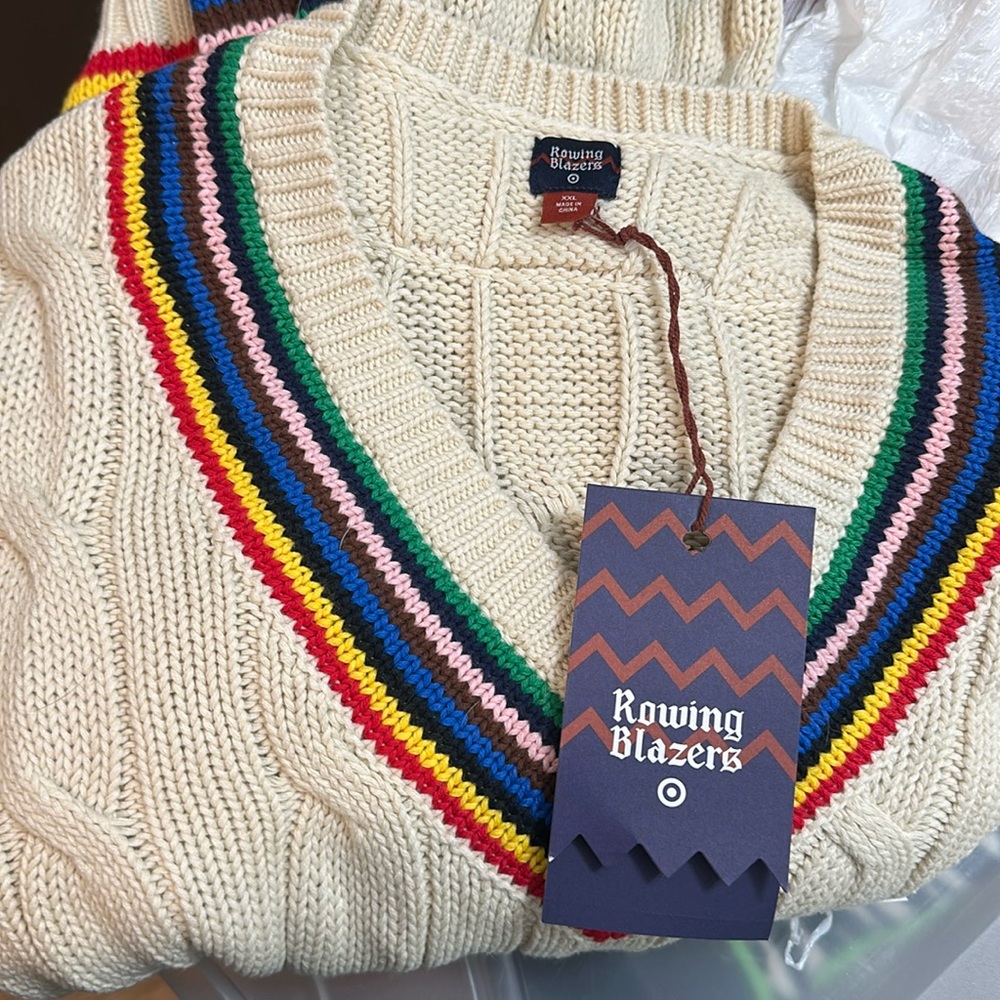 Rowing Blazers X Target Cable Knit Sweater Ltd Edition Croquet Rainbow Stripe XL